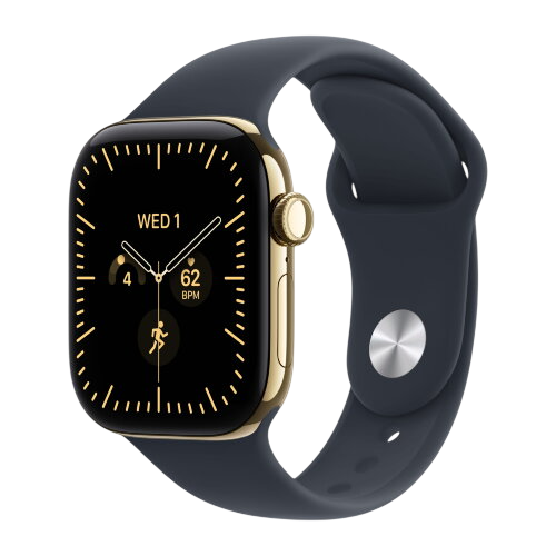 Apple Watch Series 12, 42 mm, Radiant Gold Titanium GPS+Cellular Navy Blue Sport Band M/L